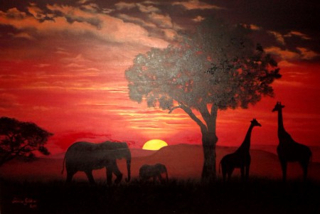 Afrika-Sonnenuntergang auf Ölbasis, Maße: 50x70 cm